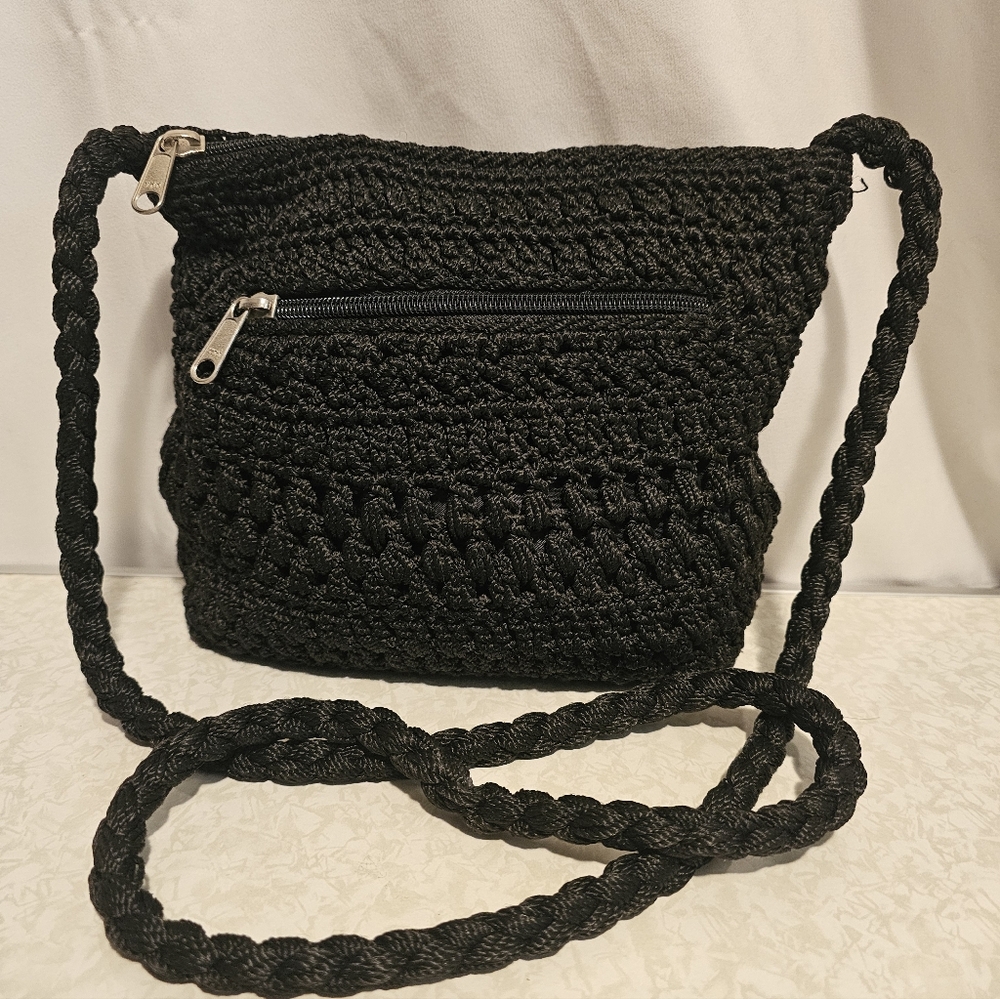 Black Crochet Crossbody Bag - Handwoven Shoulder Purse